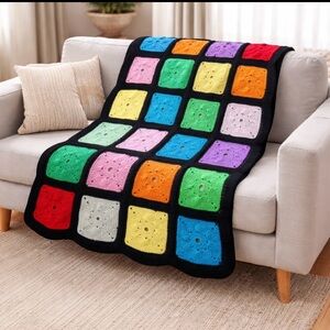Vintage Granny Square Crochet Afghan Throw Blanket Multicolor 56” X 38”